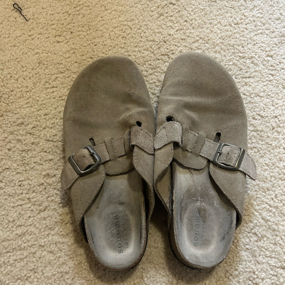 Gray Suede Buckle Sandals